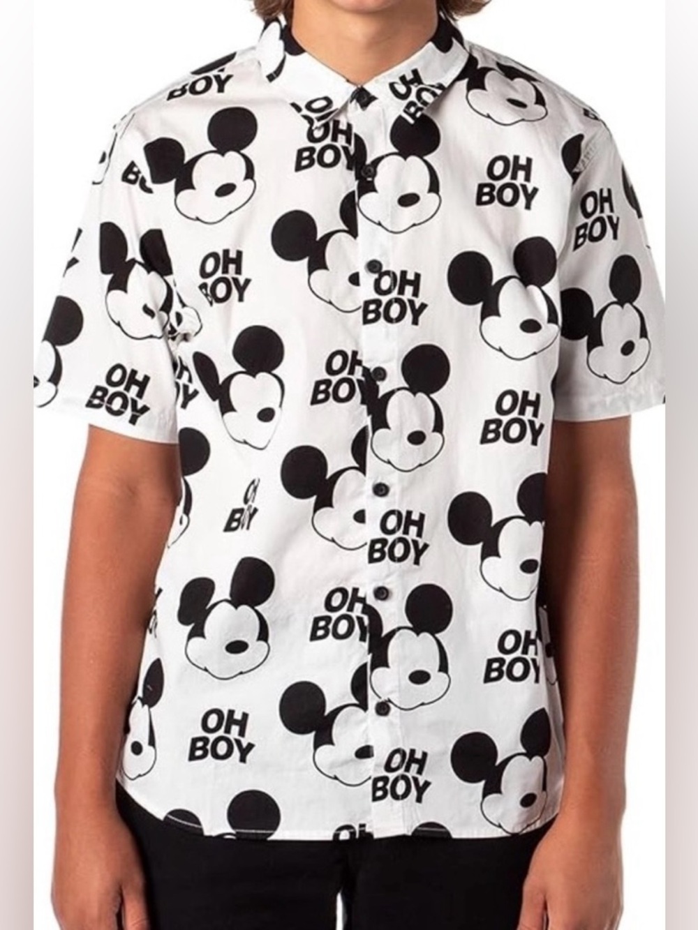 Disney x Neff Mickey Mouse Button Up Shirt M Graphic Short Sleeve Streetwear